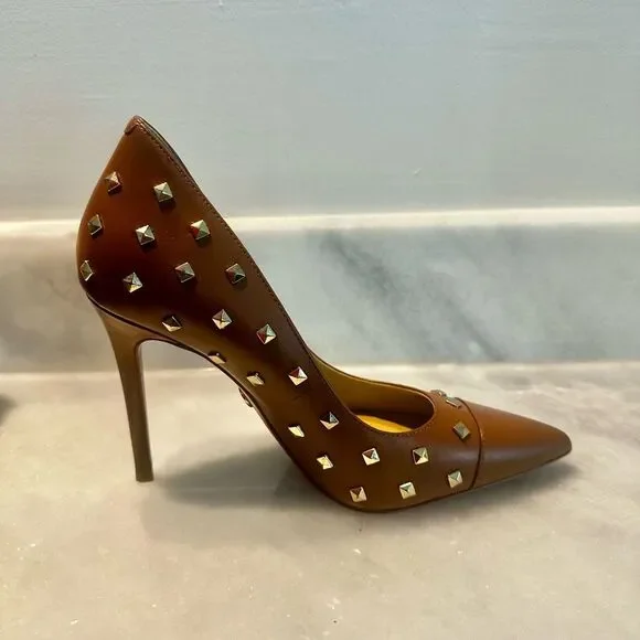 NWOT Michael Kors Pointed Toe Keke Studded Leather Slip-on Pumps Brown Size 7.5 - Picture 3 of 7